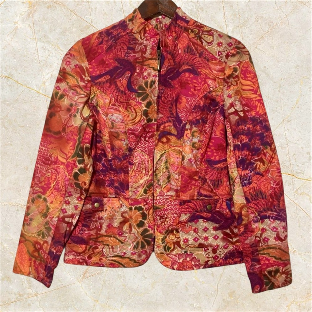 Coldwater Creek Printed Multicolor Zip Up Blazer Jacket Size XS